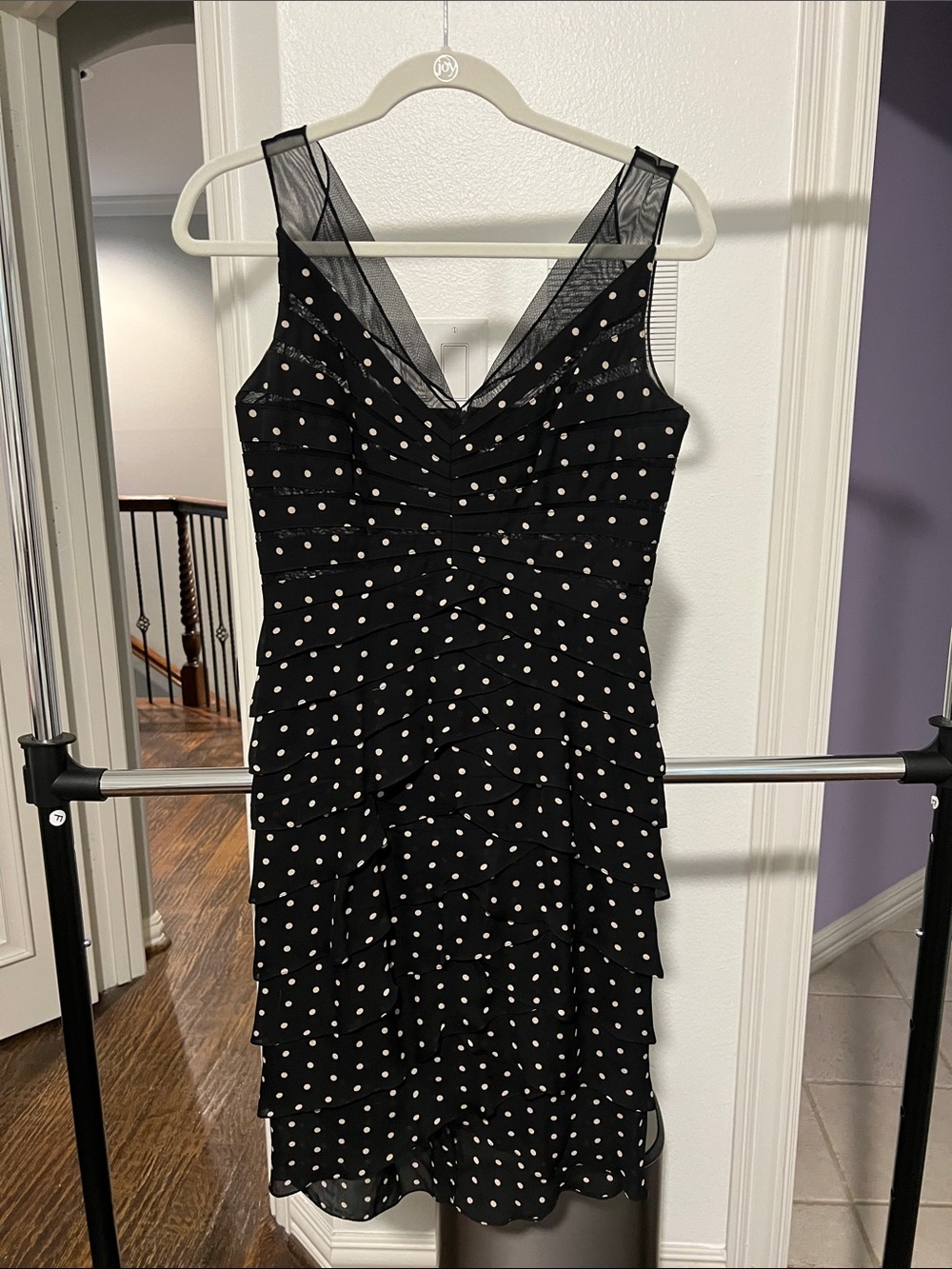 Chetta B Black Polka Dot V-Neck Midi Dress